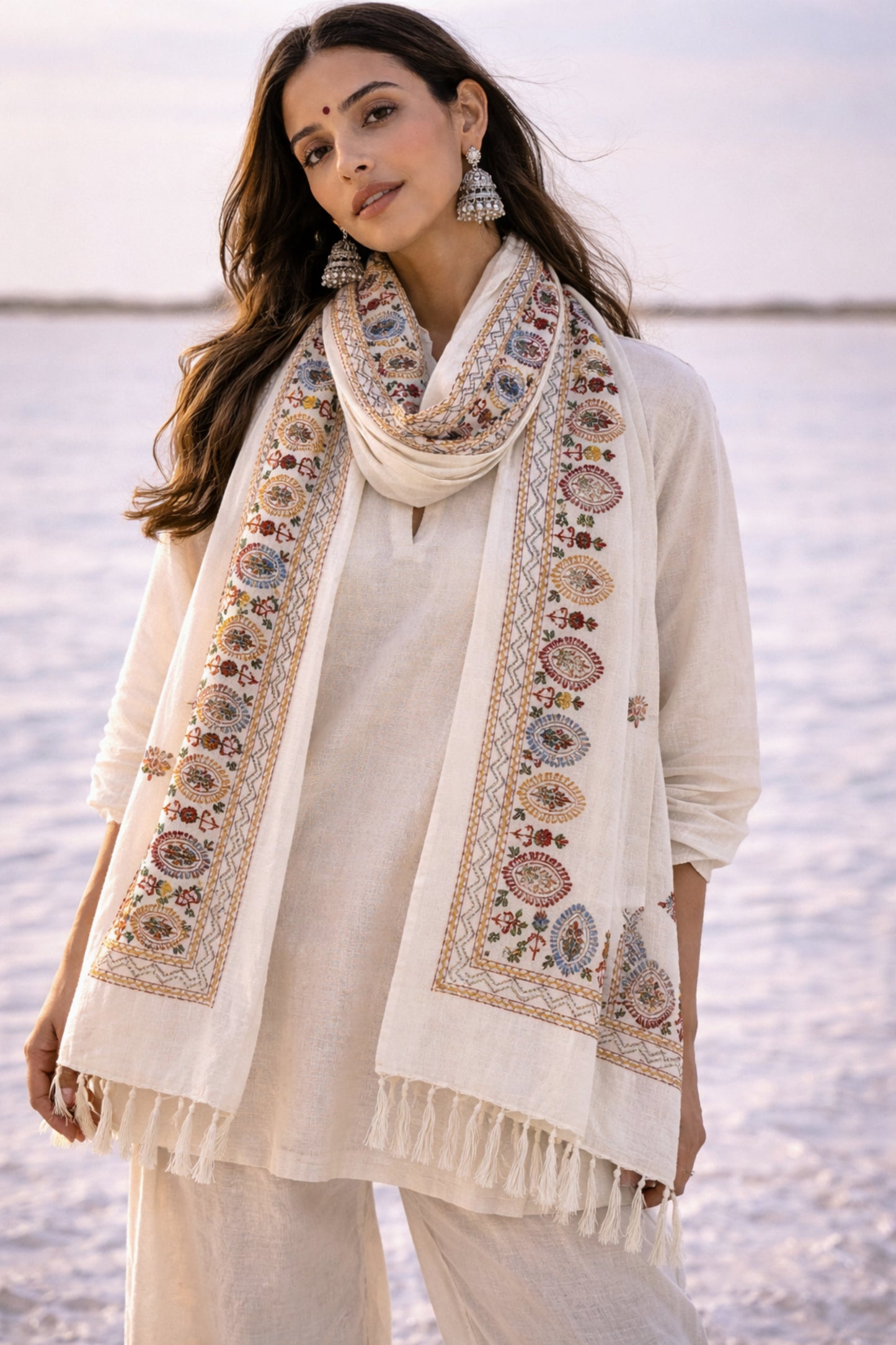 Kalika - Handspun Cotton Hand Embroidered Dupatta