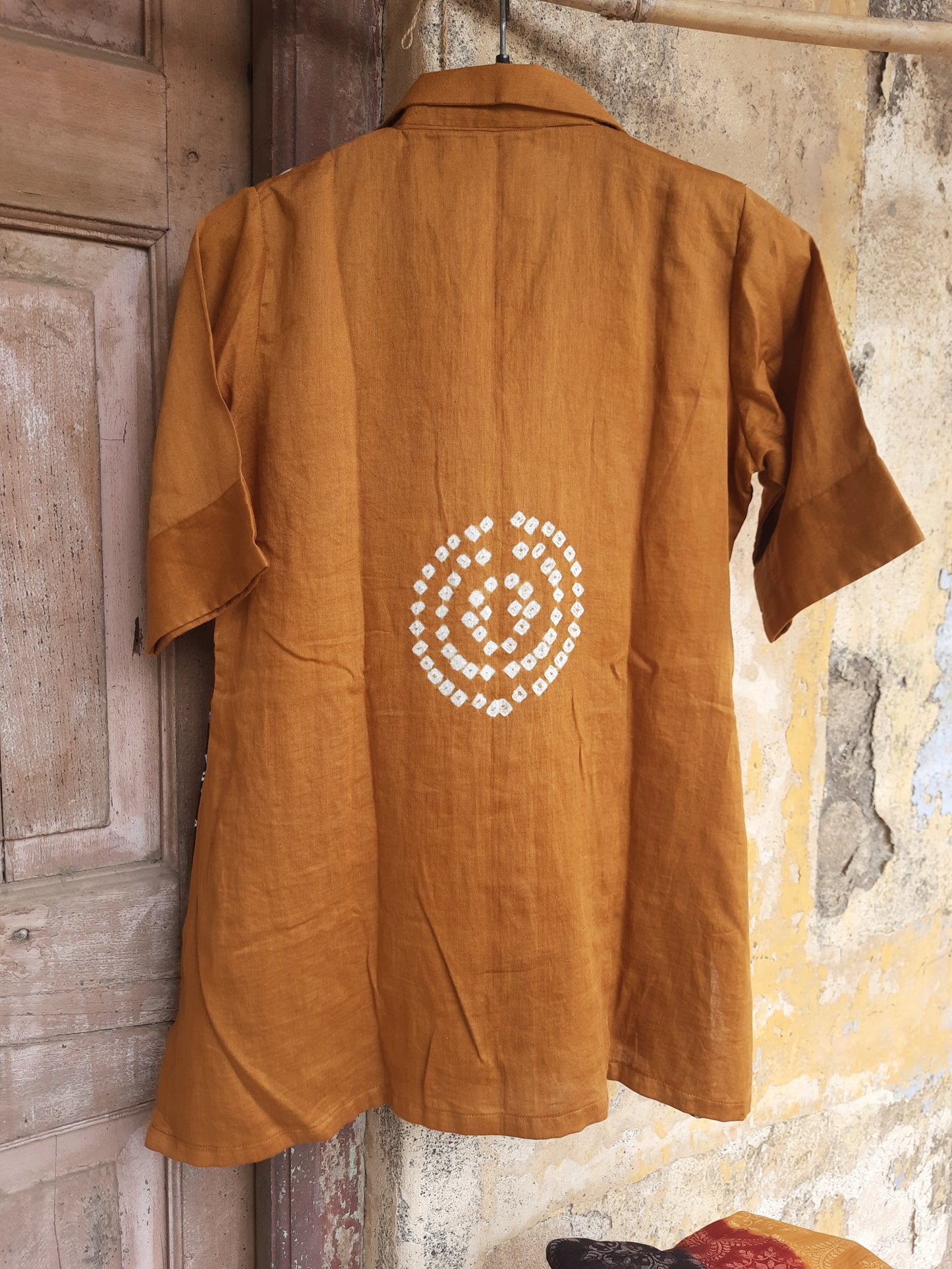 Hand tie dyed Bandhani three piece coord set with cotton satin shirt, jacquard cotton pants and dupatta, handcrafted Indian ethnic wear