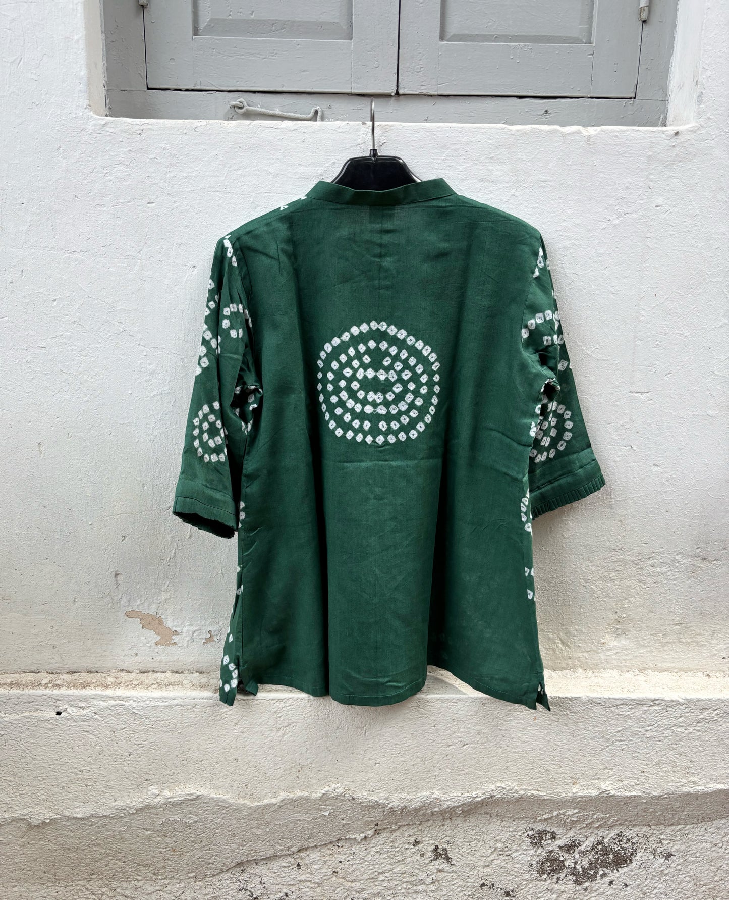 Relaxed Fit Deep Moss Green Bandhani Shirt
